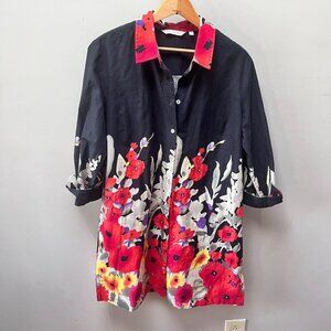 Soft Surroundings Floral Provence Shirt Dress Black/Red  Sz Medium‎